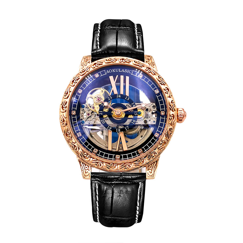 Ogulas AOKULASIC reloj mecánico automático para hombre reloj de doble cara hueco tallado impreso 2120 Star Yao