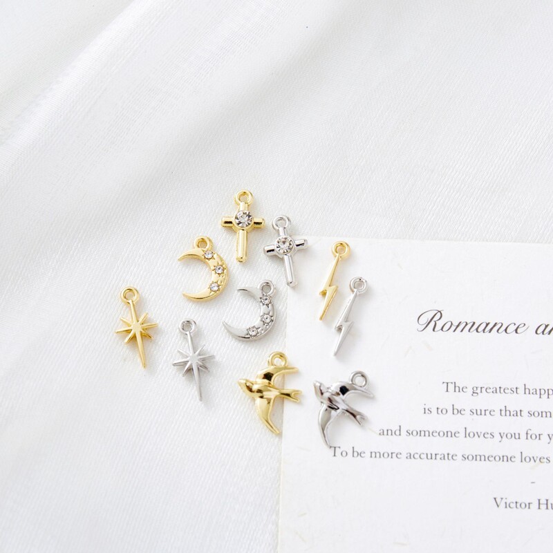 Hanging Plated Seagull Flying Bird Moon Cross Lightning Sun Star Jewelry DIY Necklace Pendant Earrings Accessories