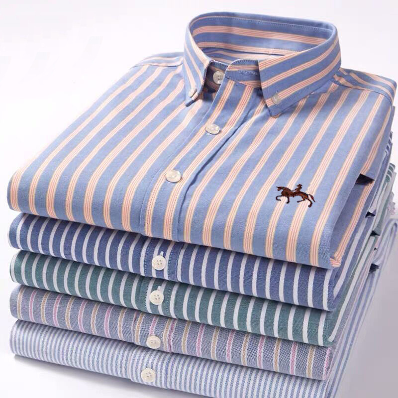 Spring and Autum New Pure Cotton Stripesd Shirt Men's Long-Sleeved Oxford Casual Business Base Shirt Men's Top