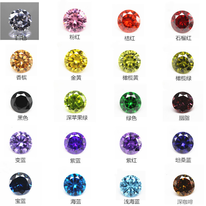 Factory pin 7A quality round white colored zircon bare stone synthetic pointed bottom round colored zircon CZ drill