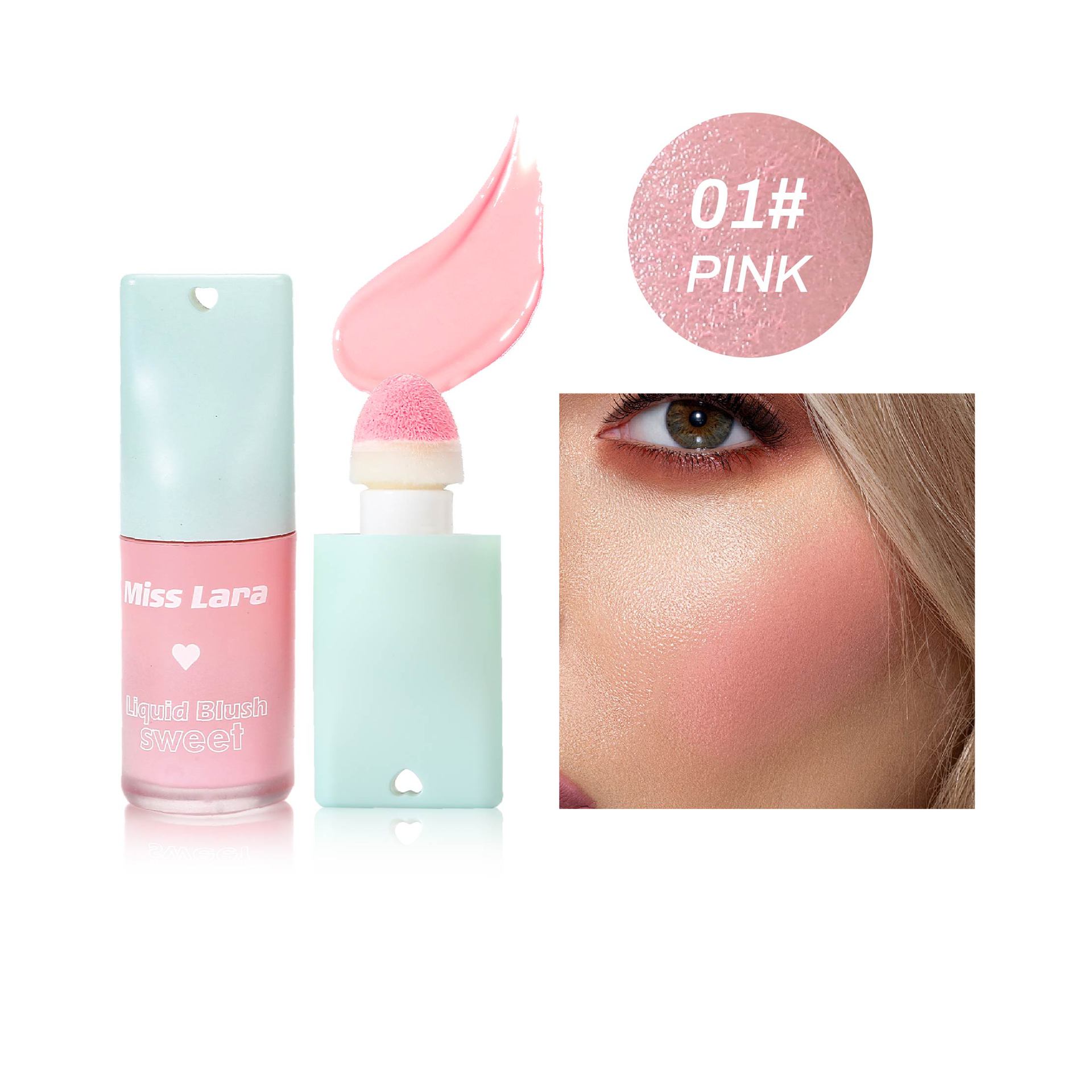 Rubor Líquido MissLara con Aplicador de Esponja, Macaron, 6 Colores, Ligero, Natural, Iluminador, Maquillaje Transfronterizo