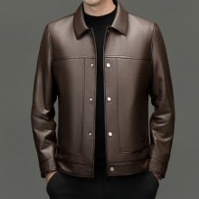 DLSN65201-1春秋新款海宁男式头层纯绵羊皮真皮皮衣男翻领修身