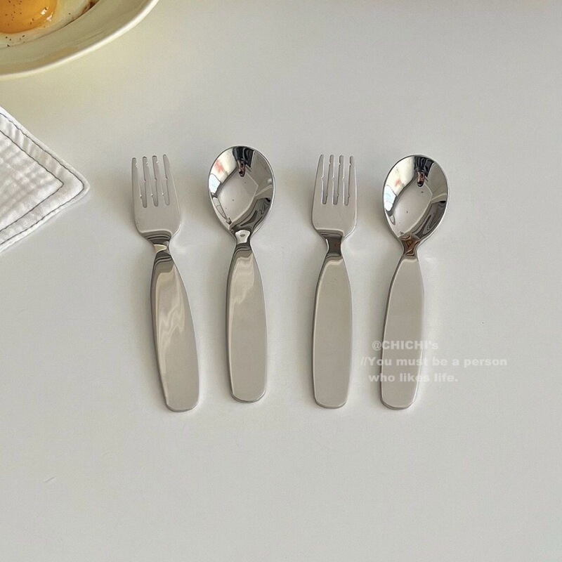 304 Refined Stainless Steel Forks and Spoons, Chubby Rice Spoons and Forks, Practical Household Cutlery Set, Durable and Drop-Resistant