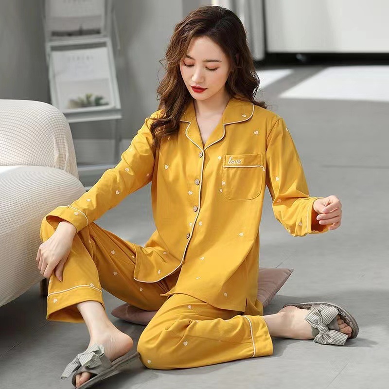 Pijamas de alta gama 100% algodón de las mujeres de primavera y otoño de manga larga cardigan de alta gama dulce ropa de abrigo homewear traje