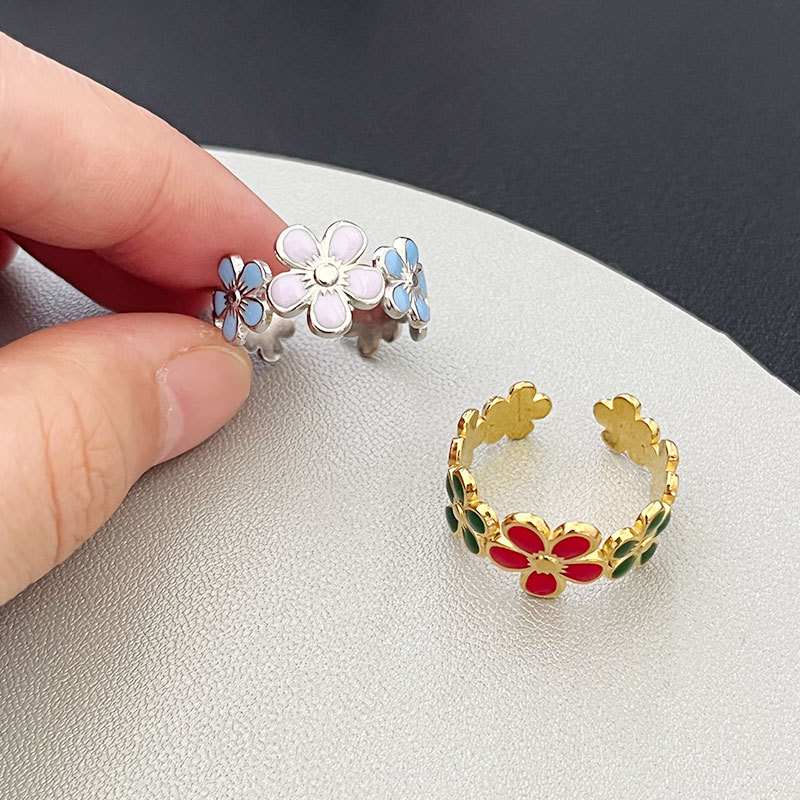 one size adjustable fashionable ring flower-shaped stainless steel