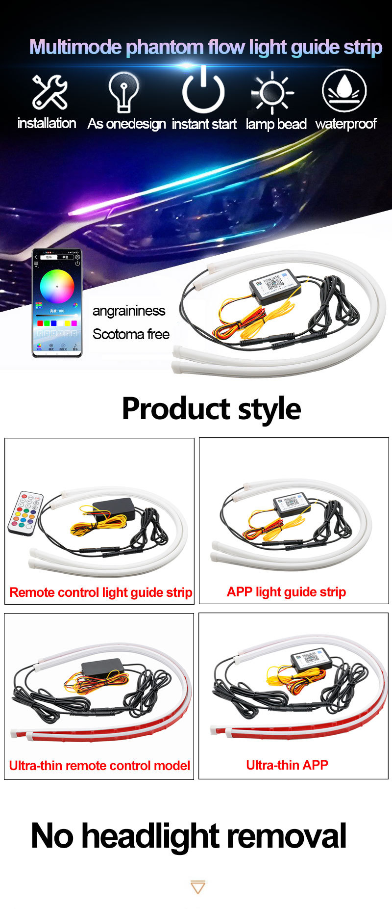 Car Led Fantasy Light Guide Daytime Running Light Modified Universal Streamer Turn Signal App Start Scanning Daytime Running Light