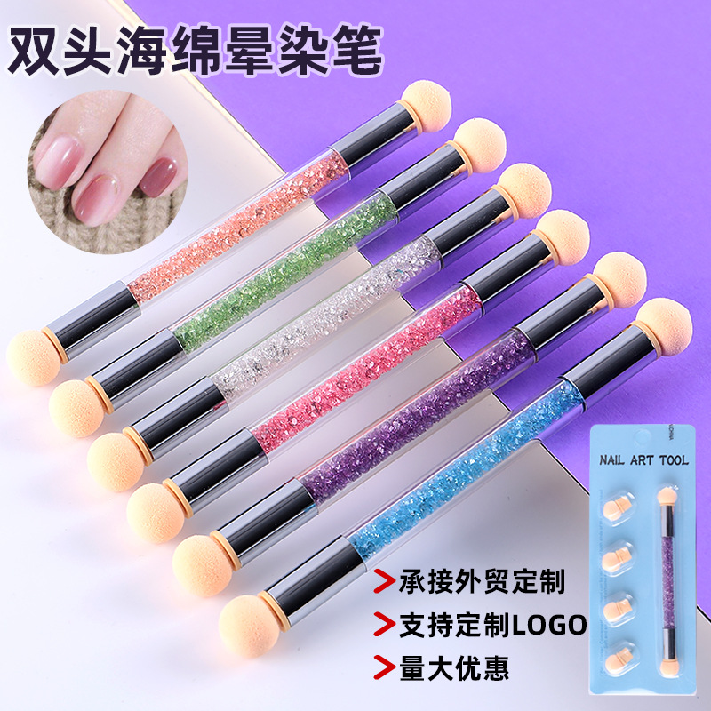 Nail Art gradiente floreciente pluma de esponja de doble cabeza traje 6 piezas pluma de gradiente de uñas arte herramienta punto pluma de color pluma sello pluma