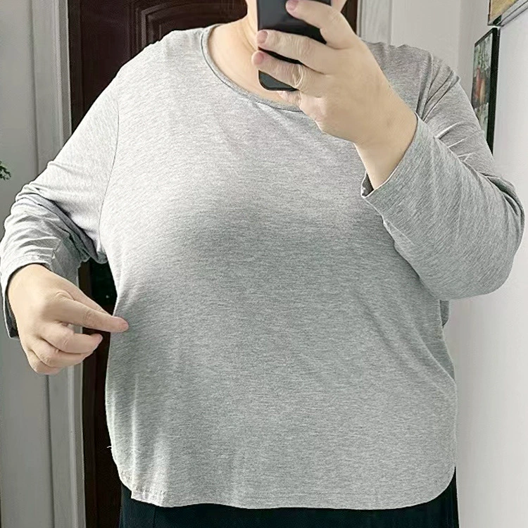 300 кг плюс размер женская футболка из модала с длинным рукавом Свободная рубашка на толстой основе 200 кг 2023 осеннее новое пальто