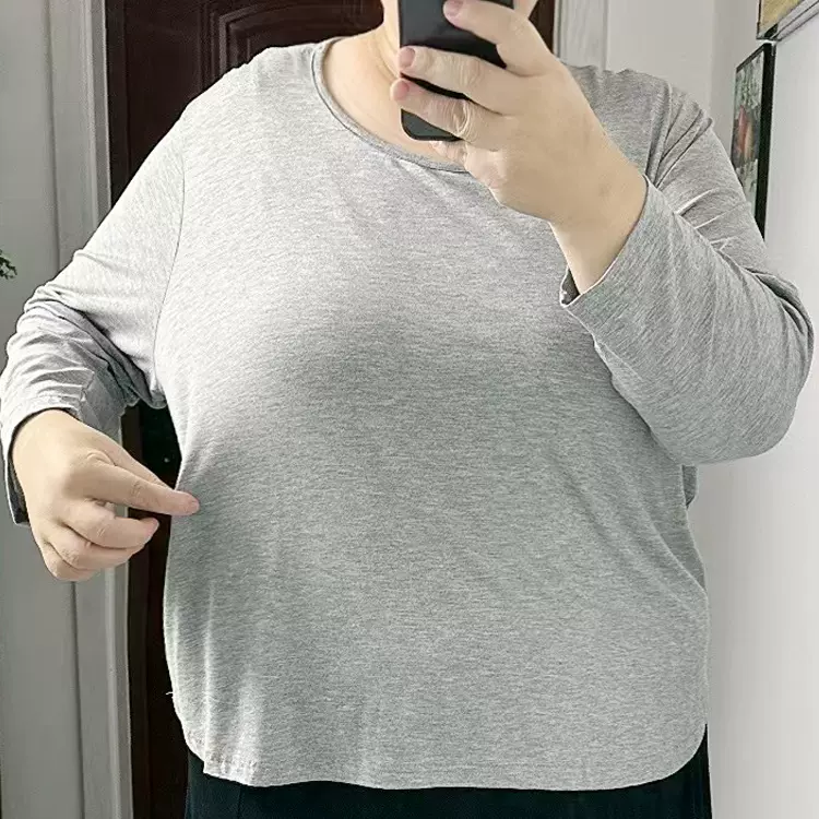 300斤大码女装 莫代尔长袖T恤 宽松肥打底衫200斤2023秋新款上衣