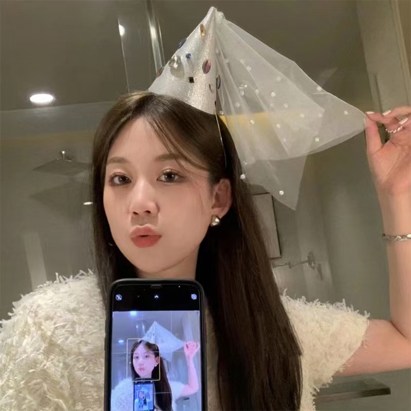 Little Red Book's Same Style Colorful Diamond Princess Hat Triangle Hat Kidsren's Holiday Party Venue Atmosphere Photo Props