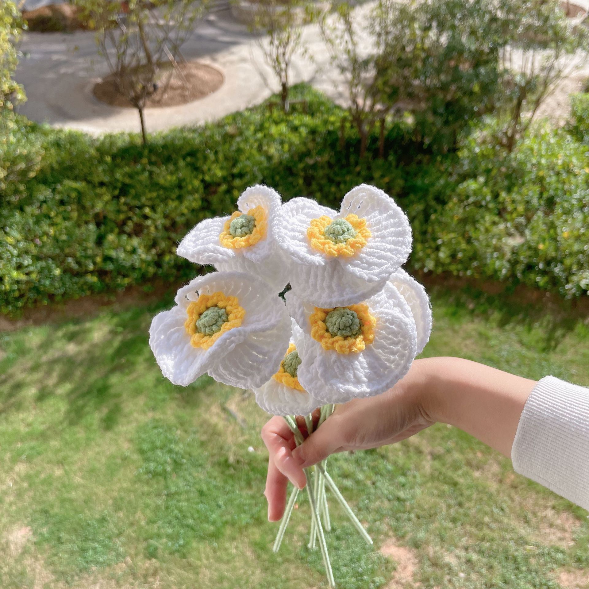 Lily tejido a mano acabado rosa Lily Tulip flor artificial lana ramo regalo