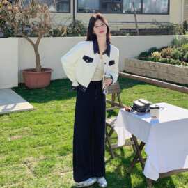 秋款小香风牛仔外套+裤套装