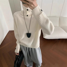 慵懒风系扣高领可翻针织衫2025冬季新款女极简时尚百搭套头毛衣潮