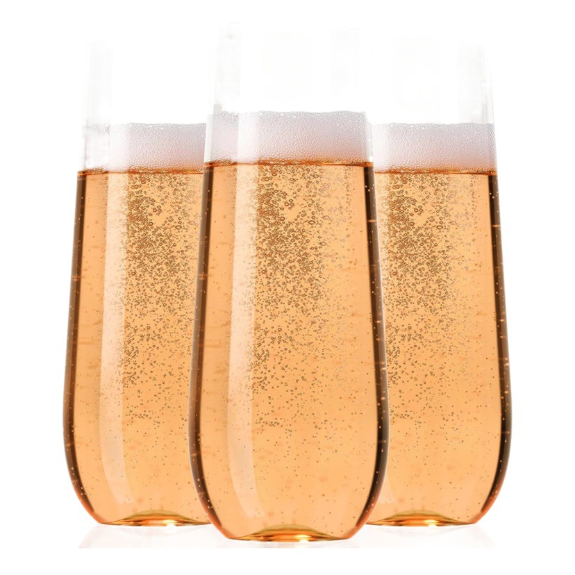 Amazon copa de champán de plástico se puede personalizar/LOGO copa de champán de plástico sin pies copa de champán 48 Pack