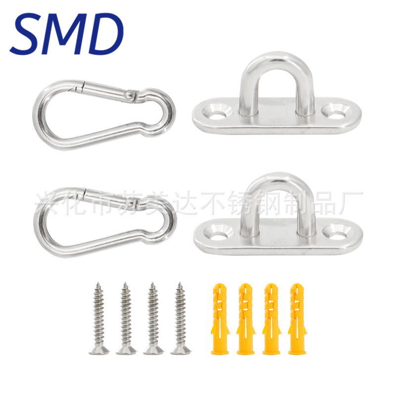 Stainless steel door buckle ceiling Oval pad eye plate carabiner yoga hammock hanging strip spring hook