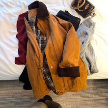 南瓜橘撞色翻领外套女2025复古韩版百搭感工装夹克外套上衣女