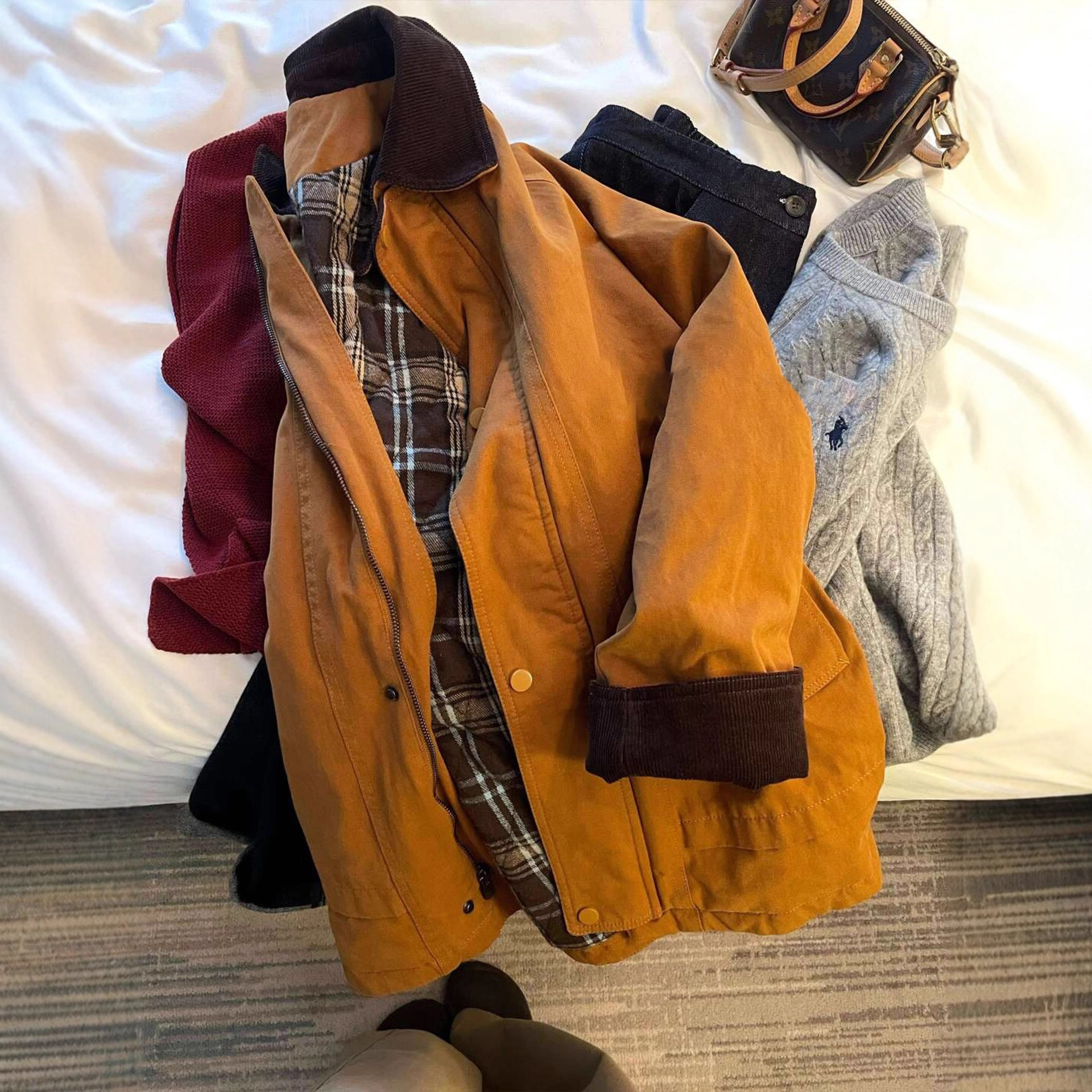 南瓜橘撞色翻领外套女2025复古韩版百搭感工装夹克外套上衣女