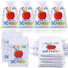 跨境专供 返校季色丁束口袋 Welcome Back to School 苹果礼品袋