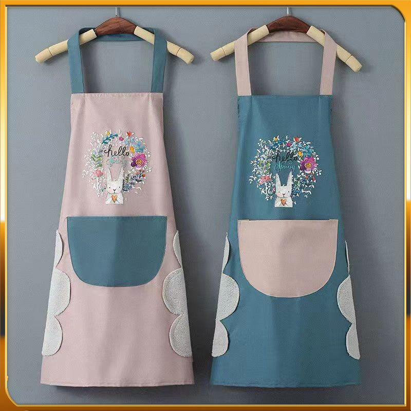 Apron Household Kitchen Waterproof and Oil-proof Women's Cute Japanese Hand Wipe Work Clothes Custom logo Soft Leather Fashion Overalls