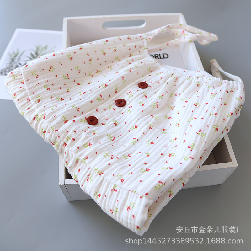 Sling Nightgown White Polo Dot Pajamas Girl's Summer Collar Cute Cotton Gauze Comfortable Breathable Loose Home Clothes Sling Nightgown White Polo Dot Pajamas Girl's Summer Collar Cute Cotton Gauze Comfortable Breathable Loose Home Clothes