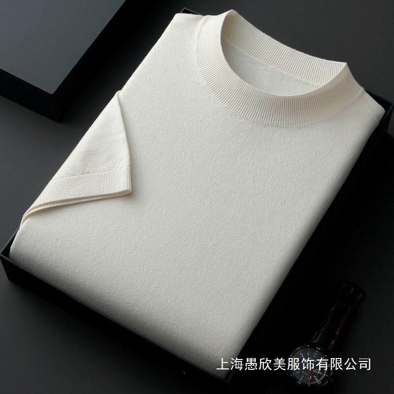 Live-Stream Short-Sleeve Knit Shirt for Men, All-Season Half-Turtleneck, Solid Color, Trendy Versatile Casual Base Shirt, Men's T-Shirt Wholesale Live-Stream Short-Sleeve Knit Shirt for Men, All-Season Half-Turtleneck, Solid Color, Trendy Versatile Casual Base Shirt, Men's T-Shirt Wholesale