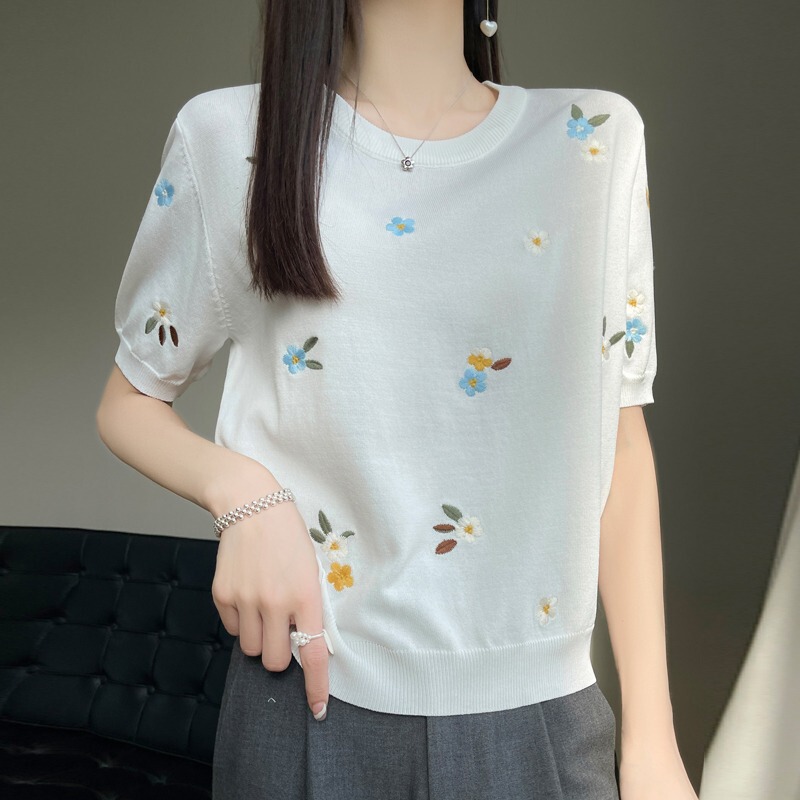 Remove Cabinet brand discount 2024 new spring and summer short-sleeved women's simple lazy style top ice silk undershirt