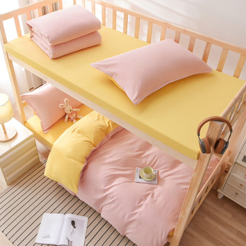Juego de tres piezas de algodón de color puro, juego de cuatro piezas, dormitorio de estudiantes, cama individual, sábana de algodón, funda de edredón, universal para todas las estaciones