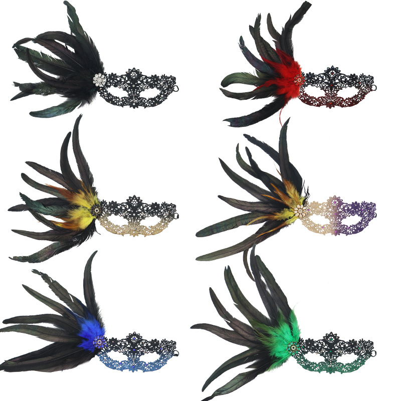 Máscaras de Halloween para adultos máscaras de color gris sexy plumas diamantes encaje mitad cara máscaras accesorios de fiesta