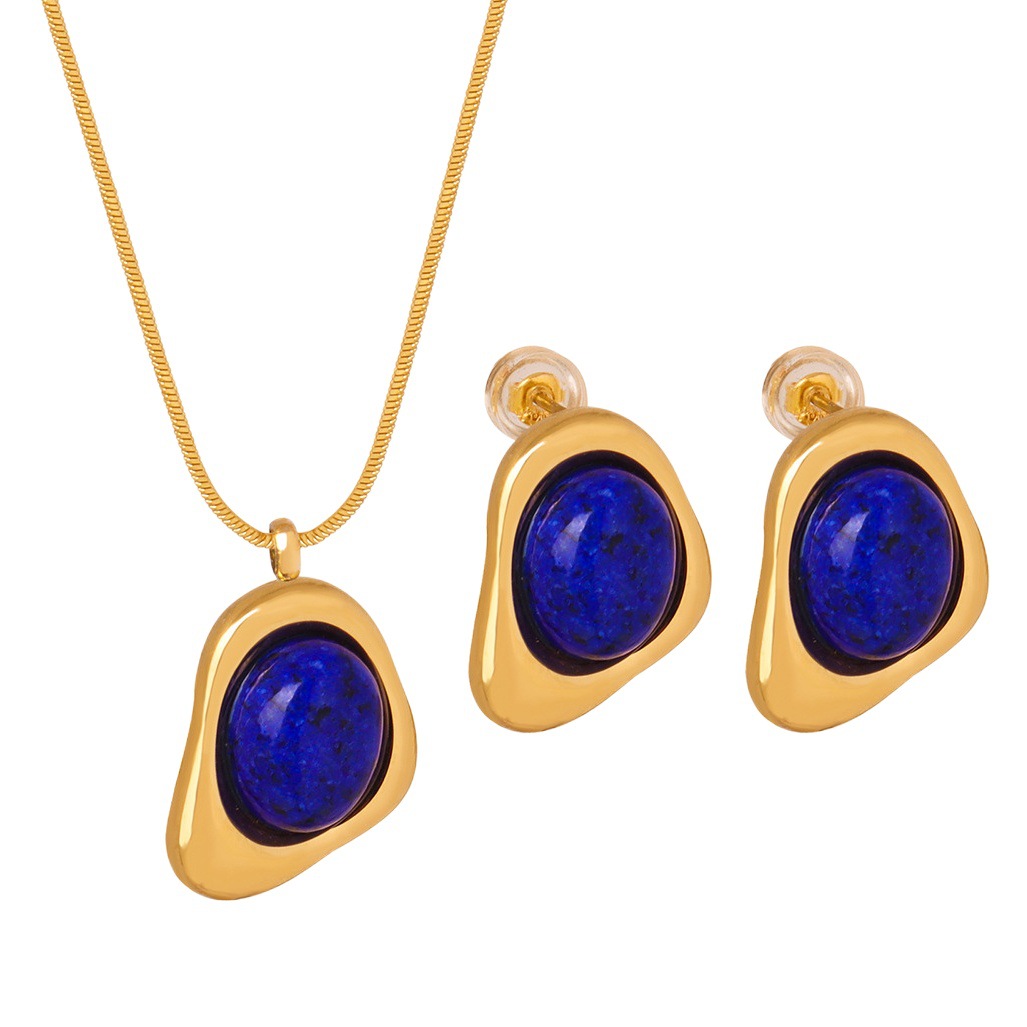 Francés nicho triángulo curvado pendientes con incrustaciones de piedra natural diseño colgante collar titanio acero joyería conjunto decoraciones