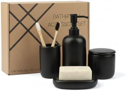 Accesorios de baño de cerámica nórdica moderna de cuatro piezas, caja de jabón de color neutro, set de lavado de jabón image 7