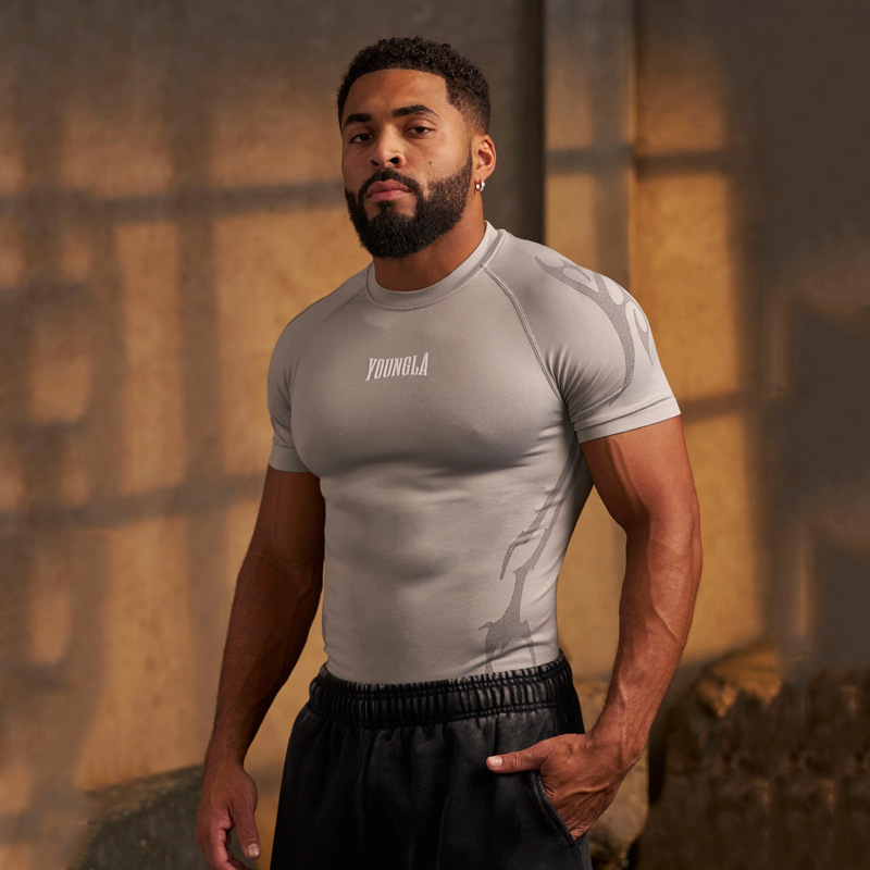Youngla American-Style Summer New Men's Tight-Fitting T-Shirt Jogger Sports Fitness Running Training Quick-Drying Short-Sleeved Shirt Youngla American-Style Summer New Men's Tight-Fitting T-Shirt Jogger Sports Fitness Running Training Quick-Drying Short-Sleeved Shirt