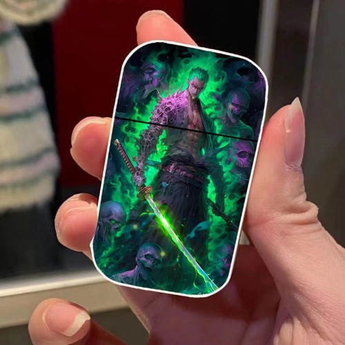 Pink Flame Creative Windproof Lighter Metal Inflatable Lighter Anime Cartoon One Piece Advertising Machine