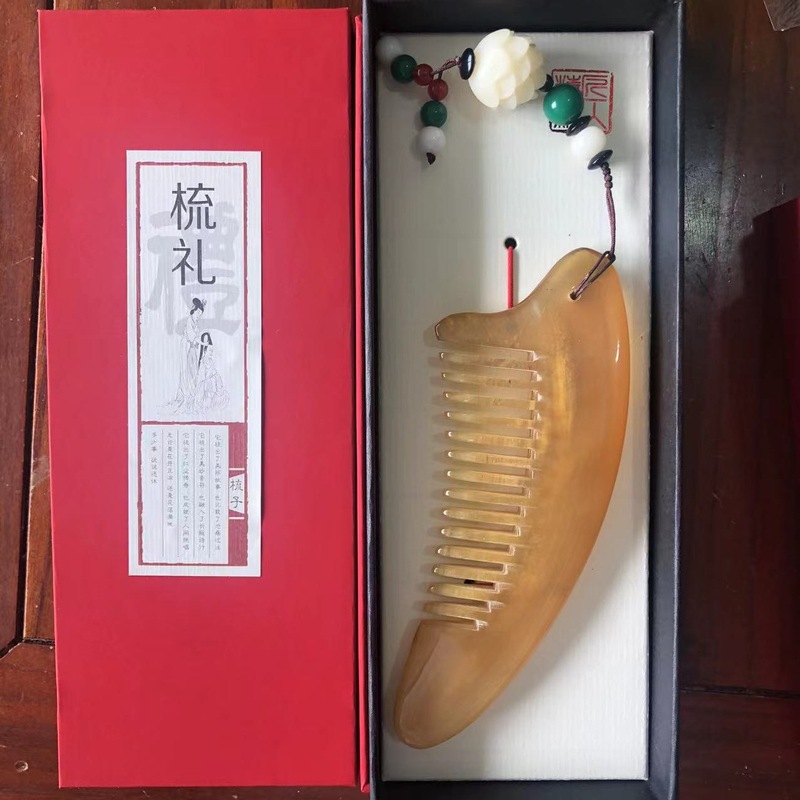 黄牛角天然牛角櫛は大きな羊の三角櫛14センチの頭部経絡マッサージ櫛羊角を厚くした|undefined