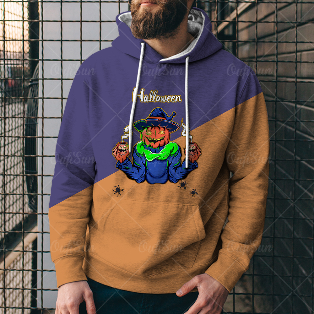 Ropa de Halloween suelta con calabaza moda primavera y otoño deportes transfronterizos 2024 primavera y otoño camisa de hombre otoño sombrero de Halloween