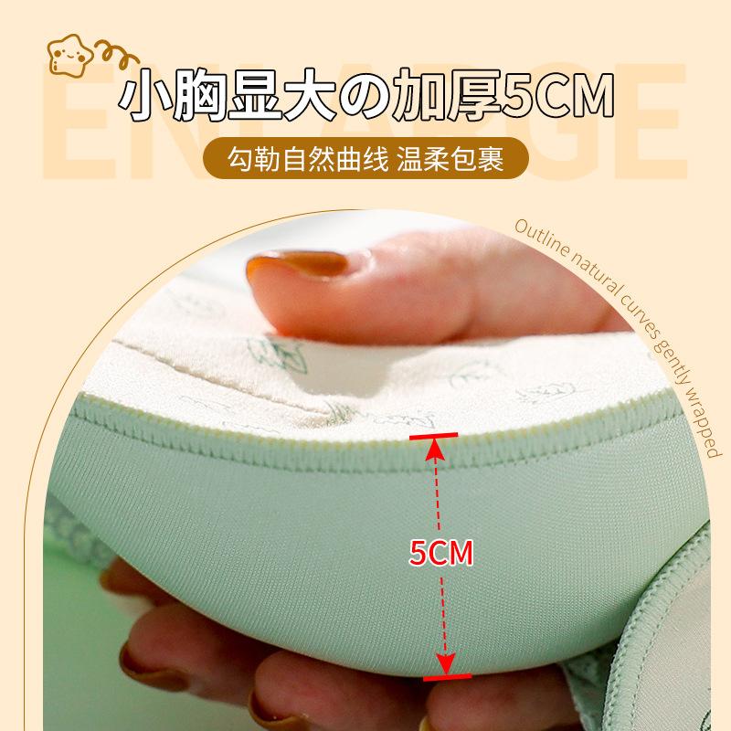 레이스 와이어 프리 속옷 브라 5CM 두꺼운 작은 가슴 푸시 업 조절 가능한 유방 수축