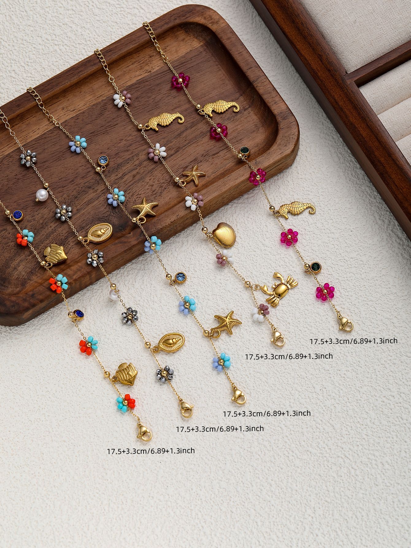 Starfish, Conch, Hippocampus Pattern All Seasons Season Women's Gender Elegant Starfish Conch Hippocampus Beaded Titanium Steel Cable Chain Lobster Trigger Clasp Closure Chain & Link Bracelets Wholesale