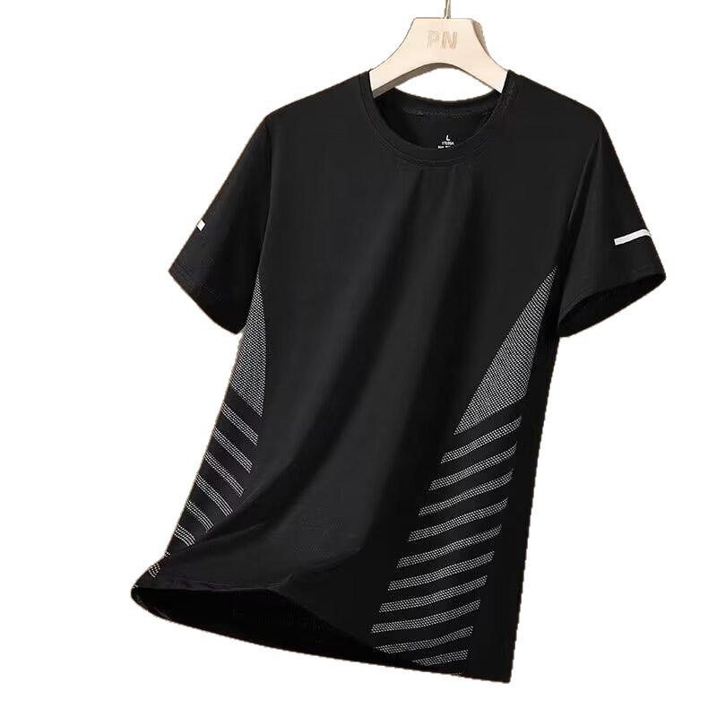 Fuente de fabricantes juvenil marea de verano hombre hielo camiseta de manga corta transpirable ropa seca rápida cuello redondo manga suelta