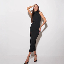 跨境欧美2025夏季新款节日晚礼服俄罗斯女式中长款开叉裙时尚外贸