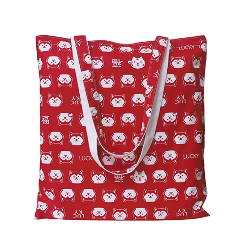 现代简约帆布袋单肩包女卡通图案手提袋超市买菜购物袋通勤帆布袋