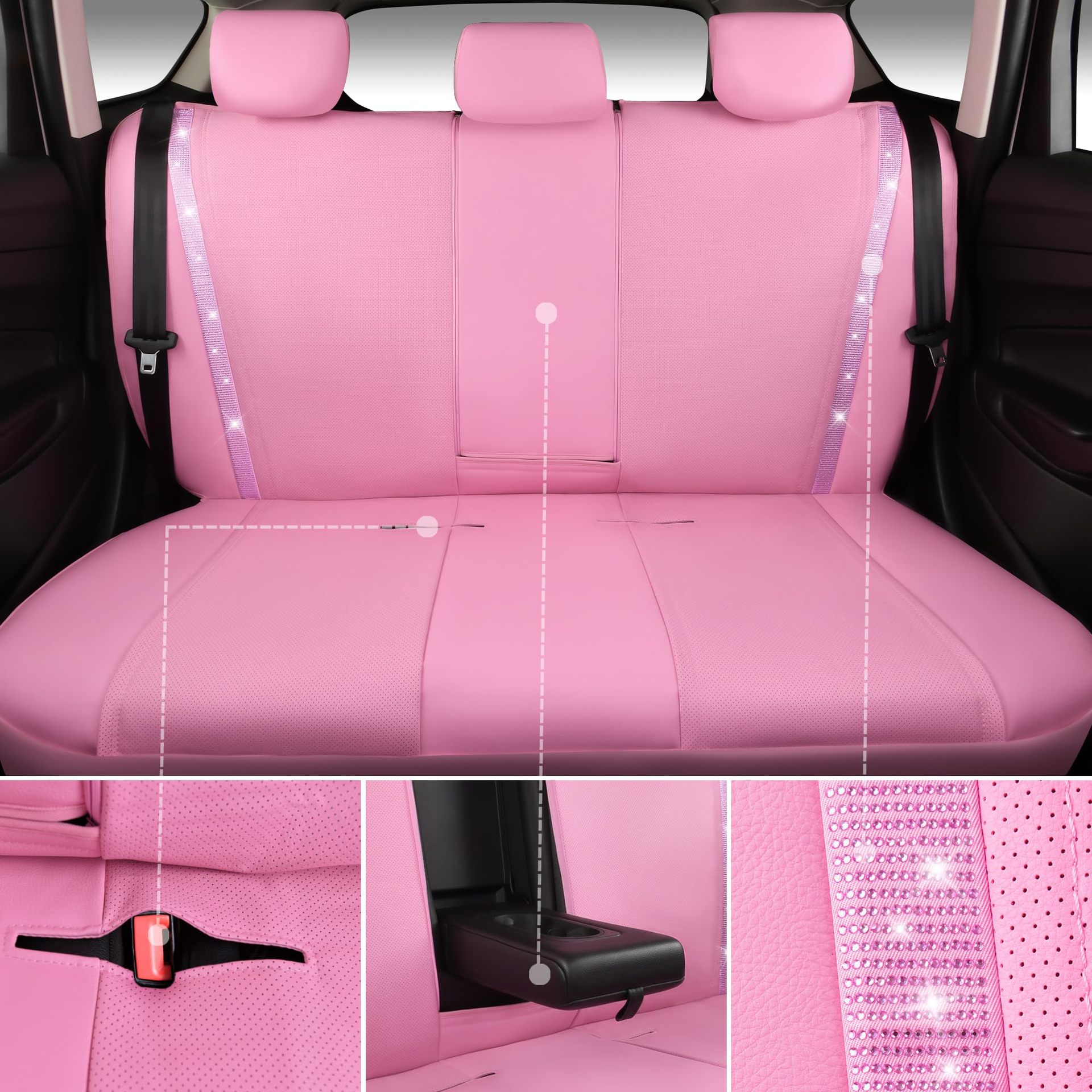 Diamond-Studded Car Seat Set, Rhinestone Car Seat Covers, Diamond Leather Car Seat Covers, Universal