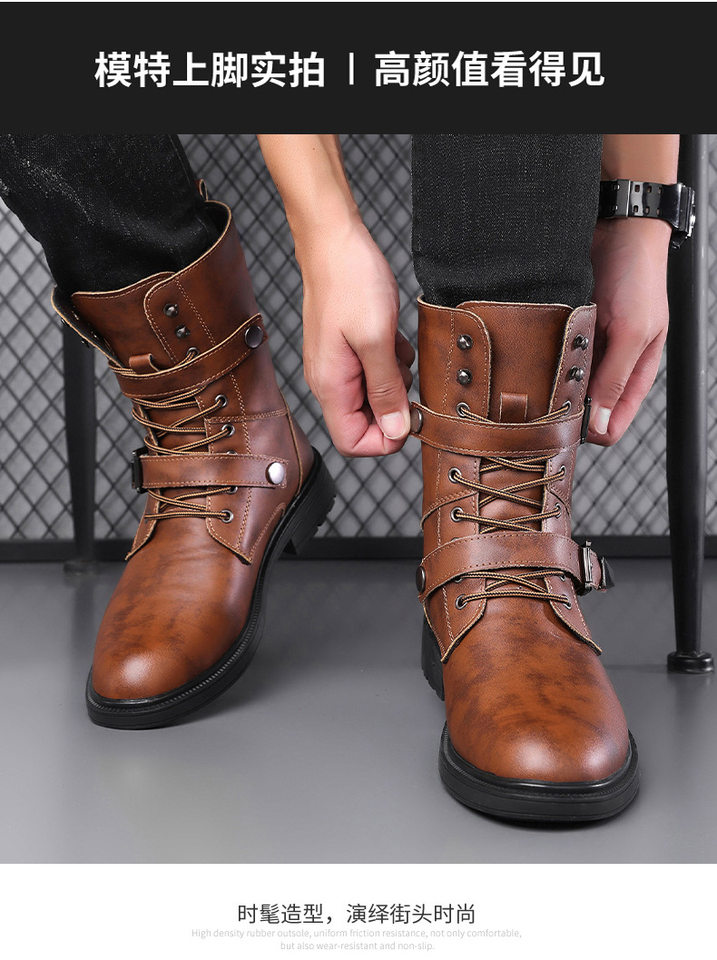 Bốt Martin nam cổ cao da bò hai lớp, mũi tròn, đế cao su chống trượt, gót thấp 1–3 cm — Màu nâu lót bông, Màu nâu lót da, Màu đen lót bông, Màu đen lót da chi tiết 14