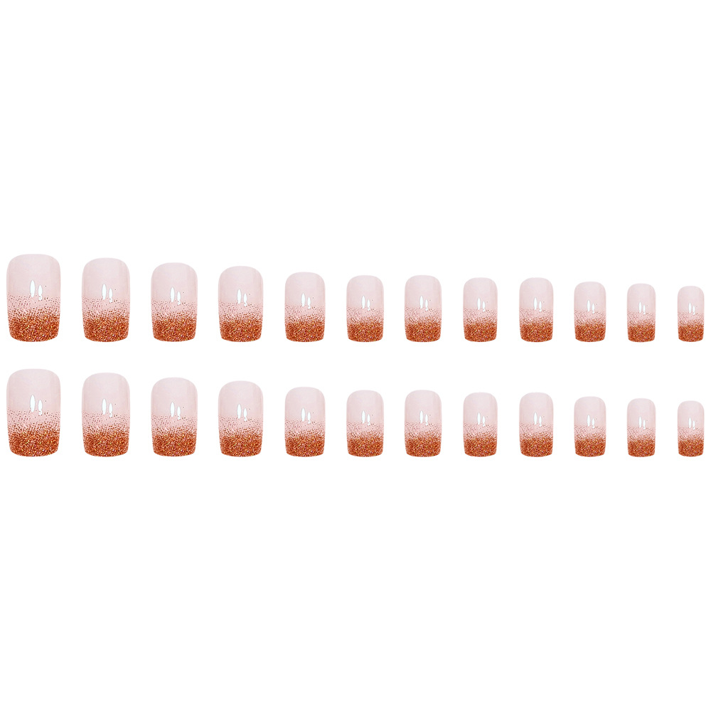 Ventas transfronterizas de polvo desnudo, polvo de color caramelo brillante, manicure, viento suave de otoño, 24 piezas de parche de uñas falsas