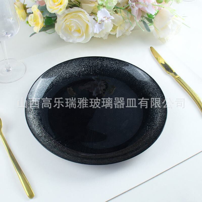13inch Glass Plates Black Sparkling Glass Plate Set for Home Wedding Hotel Serving Plates Fruit Plate Gift Box 13inch Glass Plates Black Sparkling Glass Plate Set for Home Wedding Hotel Serving Plates Fruit Plate Gift Box
