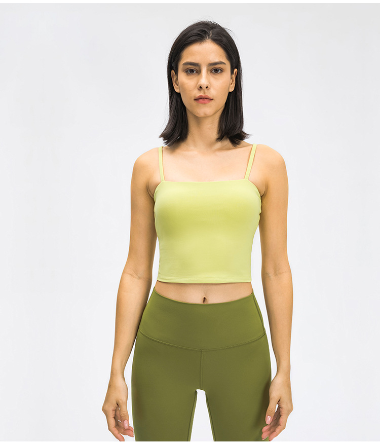 camisola de yoga corta de color liso con almohadilla en el pecho NSDQF127352