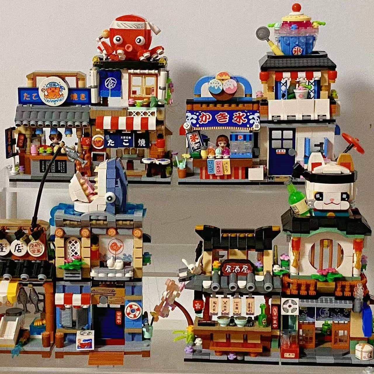 兼容乐高百变街景积木美食街跨境代发拼装玩具批发小颗粒积木章鱼