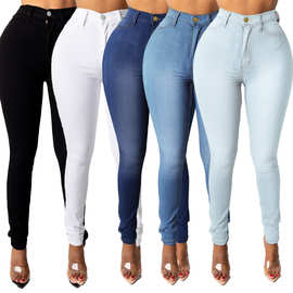 欧美外贸 跨境亚马逊WISH速卖通女士牛仔裤 高腰铅笔长裤