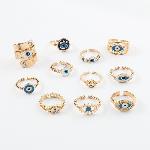 Elegant European and American Style Oil Painting Alloy Devil's Eye Ring, Personalized Electroplating Fashion Ring with Open Design, Decorative Ring