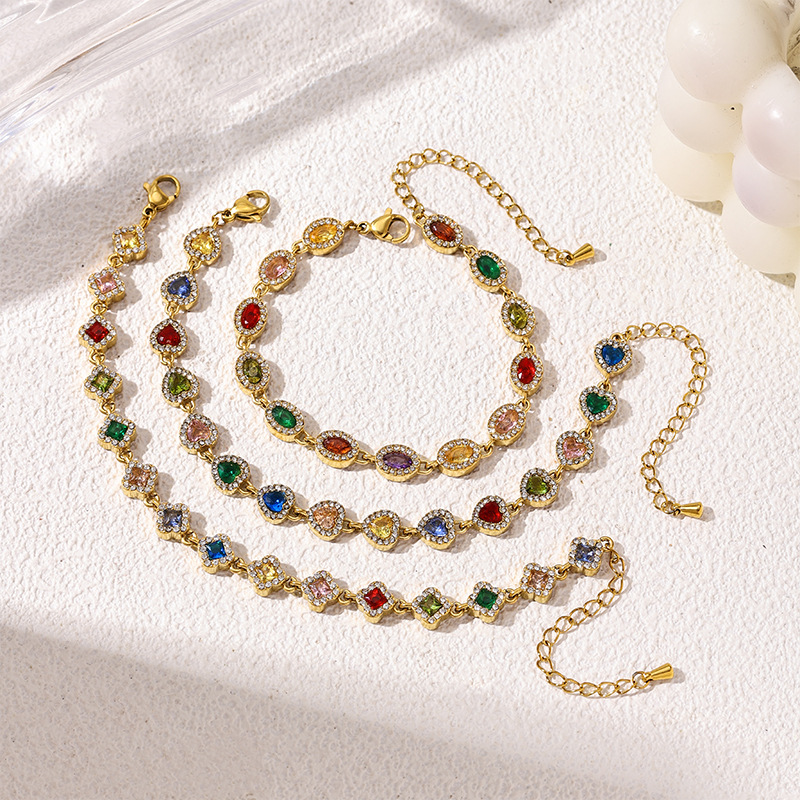 Tina Europa y los Estados Unidos transfronterizos viejos estilos de dinero de acero inoxidable joyas de pulseras de zirconio de color ligero lujo alto sentido de joyas de diamante al por mayor