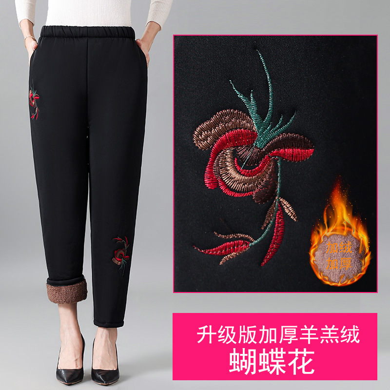 Winter velvet keep warm trousers for mother, for middle age, loose fit