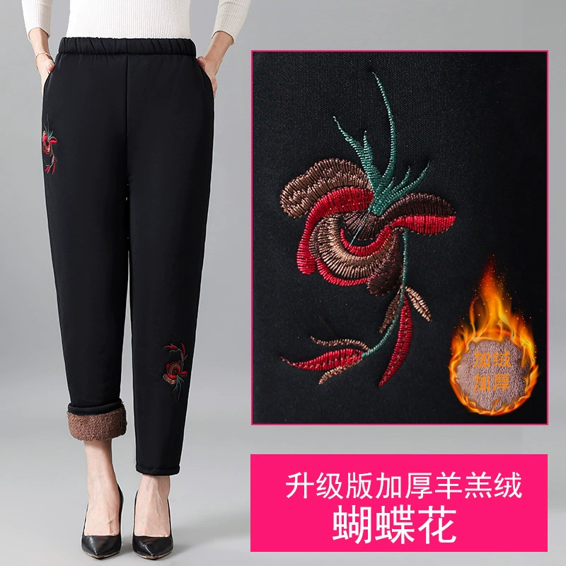 Winter velvet keep warm trousers for mother, for middle age, loose fit